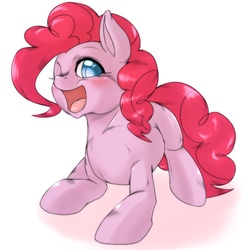 Size: 1536x1536 | Tagged: safe, artist:kurogewapony, pinkie pie, earth pony, pony, g4, blushing, female, mare, one eye closed, open mouth, solo