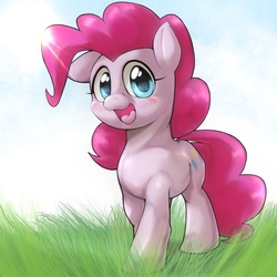 Size: 1536x1536 | Tagged: safe, artist:kurogewapony, pinkie pie, earth pony, pony, g4, female, grass, mare, open mouth, smiling, solo