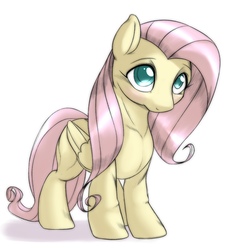 Size: 1536x1536 | Tagged: safe, artist:kurogewapony, fluttershy, pegasus, pony, g4, cute, female, folded wings, mare, shyabetes, simple background, solo, standing, three quarter view, white background, wings
