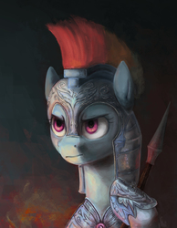 Size: 5132x6612 | Tagged: safe, artist:malinetourmaline, rainbow dash, pegasus, pony, g4, absurd resolution, armor, badass, crystal guard armor, female, fire, jousting outfit, solo, spear, weapon