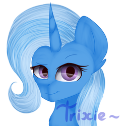 Size: 2400x2400 | Tagged: safe, artist:lovermishka, artist:romablueberry, trixie, pony, unicorn, g4, female, high res, looking at you, mare, simple background, smiling, solo, white background