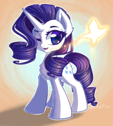 Size: 2686x3000 | Tagged: safe, artist:chaosangeldesu, rarity, butterfly, pony, unicorn, g4, female, high res, mare, one eye closed, signature, solo, wink