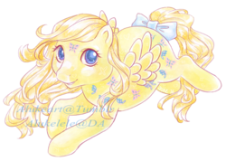Size: 600x428 | Tagged: safe, artist:alukelele, dancing butterflies, pegasus, pony, g1, bow, female, simple background, solo, tail bow, transparent background, twice as fancy ponies