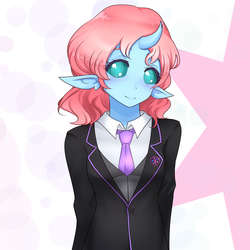 Size: 5000x5000 | Tagged: safe, alternate version, artist:jonfawkes, ocellus, human, humanoid, anthro, g4, absurd resolution, blushing, clothes, commission, cute, diaocelles, female, humanized, necktie, smiling, solo, suit, 👒🕍ocellus