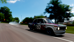 Size: 1920x1080 | Tagged: safe, artist:sevenxninja, tempest shadow, pony, unicorn, g4, bmw, bmw 2002 turbo, broken horn, car, drift, female, forza horizon, forza horizon 4, horn, itasha, mare, road, sky, tree