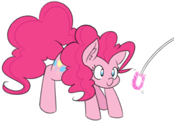 Size: 1425x998 | Tagged: safe, artist:reiduran, pinkie pie, earth pony, pony, g4, behaving like a cat, cat toy, cute, diapinkes, ear fluff, female, mare, pinkie cat, simple background, smiling, solo, white background