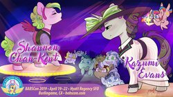 Size: 1200x675 | Tagged: safe, artist:midnightpremiere, oc, oc:bonita, oc:golden gates, oc:hors, oc:joey, oc:kazumi evans, oc:shannon chan-kent, pony, babscon, babscon 2019, babscon mascots, mascot