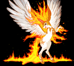 Size: 1397x1238 | Tagged: safe, artist:m0on13aby, daybreaker, alicorn, pony, a royal problem, g4, belly, black background, fangs, female, fire, large wings, mane of fire, mare, rearing, simple background, slit pupils, solo, spread wings, tail, tail of fire, wings