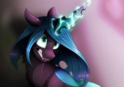 Size: 2204x1540 | Tagged: source needed, safe, artist:erroremma, queen chrysalis, changeling, changeling queen, g4, angry, changelings in the comments, female, mare, queen, simple background, solo, villainous breakdown