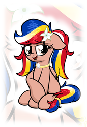 Size: 2433x3550 | Tagged: dead source, safe, artist:php142, oc, oc only, oc:pearl shine, pegasus, pony, accessory, bedroom eyes, cute, female, flower, high res, looking at you, ponytail, sitting, solo, zoom layer