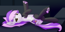 Size: 1868x918 | Tagged: safe, artist:mewio, oc, oc only, oc:mewio, pony, cat socks, clothes, female, paw pads, paw socks, paws, socks, solo, toe beans, underpaw