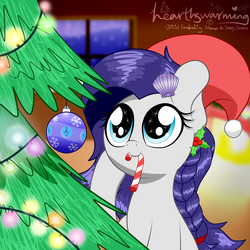 Size: 3500x3500 | Tagged: safe, artist:php142, oc, oc only, oc:azure harmony, earth pony, pony, album cover, braid, candy, candy cane, christmas, christmas tree, cute, female, food, hair ornament, happy, hat, hearth's warming eve, high res, holiday, mare, ocbetes, santa hat, seashell, solo, tree
