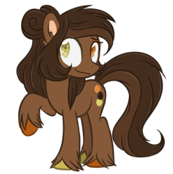 Size: 600x605 | Tagged: safe, artist:sinamuna, oc, oc only, oc:reese dream, pony, au:equuis, base used, brown fur, brown hair, colored hooves, cutie mark, female, heterochromia, mare, orange eyes, redesign, smiling, solo, unshorn fetlocks, updated design, yellow eyes