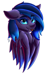 Size: 1134x1700 | Tagged: safe, artist:midnightsix3, oc, oc only, oc:nyreen eventide, pegasus, pony, fangs, floppy ears, solo, tongue out, wings