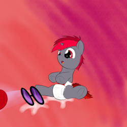 Size: 3000x3000 | Tagged: safe, artist:ricktin, oc, oc only, oc:reverse scratch, pony, age regression, baby, baby pony, diaper, foal, high res, solo, sunglasses