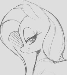 Size: 428x483 | Tagged: safe, artist:tre, fluttershy, earth pony, pony, g4, female, grayscale, mare, monochrome, solo