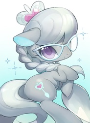 Size: 688x937 | Tagged: safe, artist:ciciya, silver spoon, earth pony, pony, g4, cute, female, filly, foal, glasses, looking at you, looking back, looking back at you, meganekko, silverbetes, smiling, smiling at you, solo