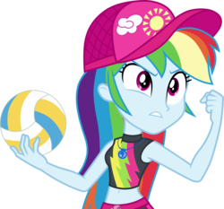 Size: 3218x3000 | Tagged: safe, artist:cloudy glow, rainbow dash, equestria girls, equestria girls specials, g4, my little pony equestria girls: better together, my little pony equestria girls: forgotten friendship, .ai available, belly button, clothes, female, geode of super speed, hat, high res, magical geodes, midriff, simple background, sleeveless, solo, sports, swimsuit, transparent background, vector, volleyball