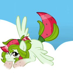 Size: 1000x1000 | Tagged: safe, artist:sjart117, oc, oc only, oc:watermelana, pegasus, pony, animated, blinking, cloud, female, freckles, gif, gradient hooves, looking at you, mare, sky, solo, spread wings, swishy tail, tail wag, wings