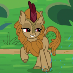 Size: 770x770 | Tagged: safe, screencap, fern flare, kirin, g4, sounds of silence, background kirin, cropped, female, grin, lidded eyes, raised hoof, smiling, solo