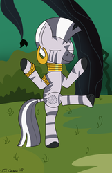 Size: 3300x5100 | Tagged: safe, artist:toonboy92484, zecora, pony, g4, bipedal, cute, eyes closed, female, forest, meditating, solo, standing, standing on one leg, zecorable