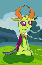 Size: 3300x5100 | Tagged: safe, artist:toonboy92484, thorax, changedling, changeling, g4, antlers, cute, cuteling, king thorax, male, mountain, sitting, thorabetes