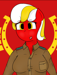 Size: 1729x2303 | Tagged: safe, oc, oc:red glare, clothes, communism, female, uniform