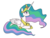 Size: 1648x1260 | Tagged: safe, artist:puetsua, princess celestia, alicorn, pony, g4, female, mare, prone, simple background, solo, white background