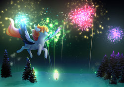 Size: 2912x2059 | Tagged: safe, artist:crystalleye, oc, oc only, pony, female, fireworks, flying, happy new year, high res, holiday, mare, smiling, solo