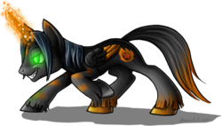 Size: 730x415 | Tagged: safe, artist:dany-the-hell-fox, oc, oc only, oc:witold, alicorn, pony, alicorn oc, colored hooves, cutie mark, glowing horn, grin, hoof fluff, hooves, horn, magic, male, ponified, simple background, smiling, solo, stallion, transparent background, wings