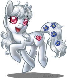 Size: 515x600 | Tagged: safe, artist:dany-the-hell-fox, oc, oc only, oc:złata, pony, unicorn, cute, cutie mark, female, flower, flower in tail, hooves, horn, mare, open mouth, ponified, simple background, smiling, solo, transparent background