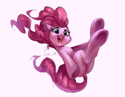 Size: 1835x1420 | Tagged: safe, alternate version, artist:iuth, pinkie pie, earth pony, pony, g4, featureless crotch, female, frog (hoof), mare, open mouth, simple background, solo, underhoof, white background