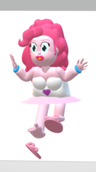 Size: 411x732 | Tagged: safe, anonymous artist, pinkie pie, equestria girls, g4, 1e+06 hours in paint 3d, 3d, barefoot, bracelet, clothes, feet, female, flip-flops, jewelry, jumping, lipstick, nail polish, one shoe off, paint 3d, skirt, soles, toes, tongue out, tube top, wiggling toes