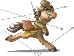 Size: 1182x895 | Tagged: safe, artist:dany-the-hell-fox, oc, oc only, earth pony, pony, bag, bipedal, bullet, colored hooves, communist pony, cutie mark, floppy ears, gritted teeth, gun, hammer and sickle, hoof fluff, hooves, male, red star, rifle, running, simple background, solo, soviet, stallion, transparent background, weapon