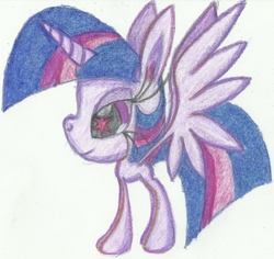Size: 5307x5005 | Tagged: safe, artist:cybersquirrel, part of a set, twilight sparkle, alicorn, pony, g4, absurd resolution, cutie mark eyes, eyelashes, giant head, impossibly long eyelashes, prismacolors, simple background, traditional art, twilight sparkle (alicorn), white background, wingding eyes