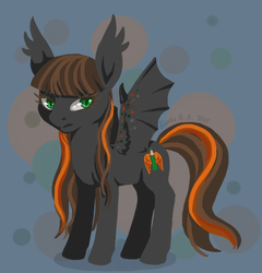 Size: 575x600 | Tagged: safe, artist:dany-the-hell-fox, oc, oc only, oc:dany, bat pony, pony, abstract background, bat pony oc, bat wings, cutie mark, female, hooves, lineless, mare, solo, spread wings, wings