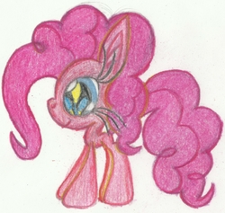 Size: 5696x5394 | Tagged: safe, artist:cybersquirrel, part of a set, pinkie pie, earth pony, pony, g4, absurd resolution, cutie mark eyes, eyelashes, female, giant head, impossibly long eyelashes, prismacolors, simple background, solo, traditional art, white background, wingding eyes