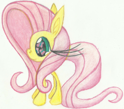 Size: 6148x5399 | Tagged: safe, artist:cybersquirrel, part of a set, fluttershy, pony, g4, absurd resolution, cutie mark eyes, eyelashes, female, giant head, impossibly long eyelashes, prismacolors, solo, traditional art, wingding eyes