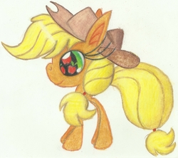 Size: 7505x6675 | Tagged: safe, artist:cybersquirrel, part of a set, applejack, earth pony, pony, g4, absurd resolution, apple eyes, cutie mark eyes, eyelashes, female, giant head, hat, impossibly long eyelashes, prismacolors, simple background, solo, traditional art, white background, wingding eyes