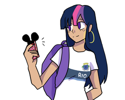 Size: 1280x1024 | Tagged: safe, artist:lunawoonanight, part of a set, twilight sparkle, human, g4, backpack, brazilian fashion, cute, ear piercing, earring, female, human coloration, humanized, jewelry, mouse ears, nail polish, no pupils, phone, piercing, simple background, solo, twiabetes, white background
