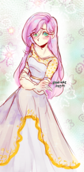 Size: 631x1280 | Tagged: safe, artist:odiiette, fluttershy, human, g4, beautiful, clothes, crossed arms, cute, dress, eye clipping through hair, female, humanized, shyabetes, solo