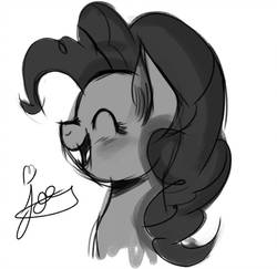 Size: 1024x996 | Tagged: safe, artist:jorge123esp, pinkie pie, earth pony, pony, g4, bust, female, grayscale, laughing, mare, monochrome, open mouth, simple background, sketch, solo, white background