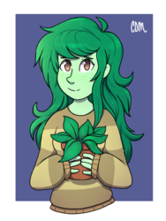 Size: 965x1280 | Tagged: safe, artist:cinderdmutt, wallflower blush, equestria girls, equestria girls series, forgotten friendship, g4, clothes, cute, female, flowerbetes, no pupils, potted plant, solo, sweater, wallflower and plants