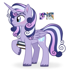 Size: 1387x1379 | Tagged: safe, artist:unoriginai, star swirl the bearded, twilight sparkle, oc, alicorn, pony, g4, alicorn oc, book, male, next generation, offspring, parent:star swirl the bearded, parent:twilight sparkle, parents:twiswirl, screencap reference, stallion, twilight sparkle (alicorn)