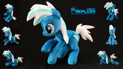 Size: 4800x2700 | Tagged: safe, artist:nekokevin, oc, oc only, oc:quillpen, earth pony, pony, female, irl, mare, photo, plushie, posable, prone, raised hoof, sitting, solo, standing