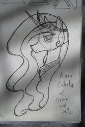 Size: 1337x1996 | Tagged: safe, artist:supra80, princess celestia, pony, g4, blushing, female, pencil drawing, smiling, solo, traditional art