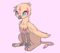 Size: 900x805 | Tagged: safe, artist:shukketsustar, oc, oc only, oc:mitzi, griffon, beak, blue eyes, cute, female, simple background, sitting, smiling, solo, wings