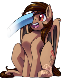 Size: 500x629 | Tagged: safe, artist:breloomsgarden, oc, oc only, oc:ecru tether, bat pony, pony, bat pony oc, boop, chest fluff, disembodied hoof, fluffy, male, non-consensual booping, simple background, solo, stallion, transparent background, ych result
