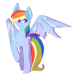 Size: 1161x1200 | Tagged: safe, artist:averydrawsthings, rainbow dash, pegasus, pony, g4, female, raised hoof, simple background, smiling, solo, spread wings, transparent background, wings