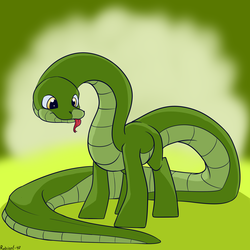 Size: 2362x2362 | Tagged: safe, artist:rubiont, oc, oc only, oc:admiral von hisssers, hybrid, original species, pony, snake, snake pony, big tail, high res, standing, tongue out